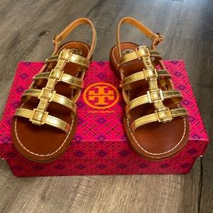 TORY BURCH - Reggie Flat Gold Gladiator Sandals